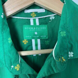Denim and Flower St Patricks Four Leaf Clover Button Down Mens Green Shirt